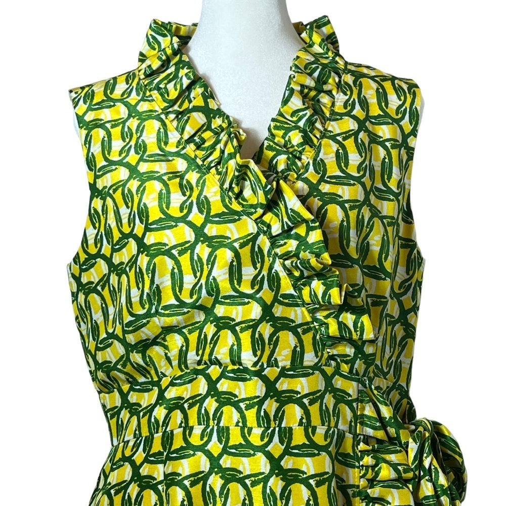 Alex Marie Sleeveless Faux Wrap Green Yellow Dress, 8 Petite - Picture 4 of 9